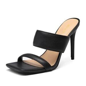FOWT Women Sqaure Open Toe Mules Stiletto High Heel Sandal Slippers